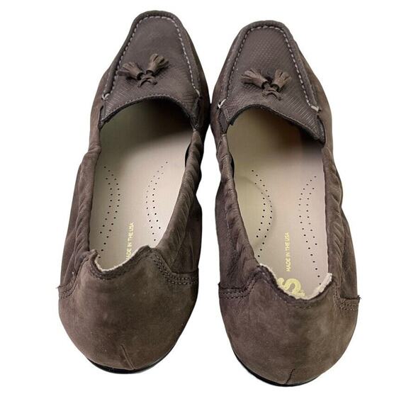 Sas Hope USA Made Brown Nubuck Leather Square Toe Flats Slip On Loafers 9.5 N - Picture 10 of 16